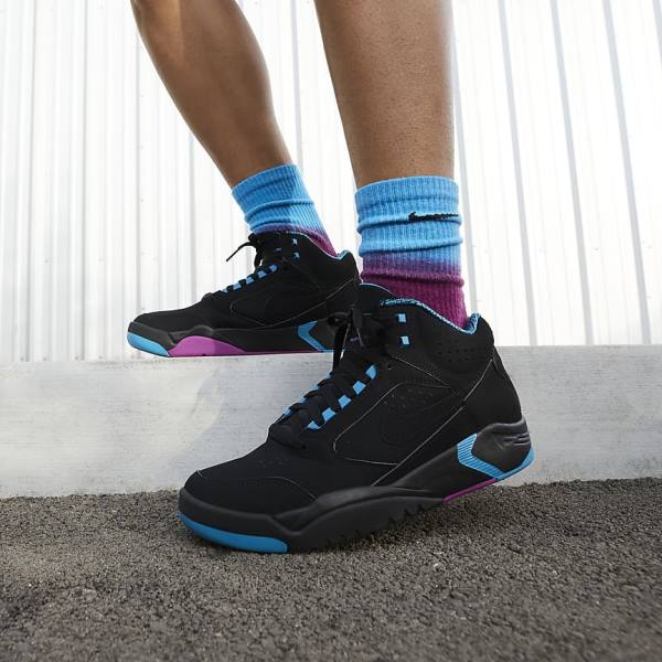 Men's Nike Air Flight Lite Mid Trainers Black / Turquoise / Red Purple / Black | NK841LFA