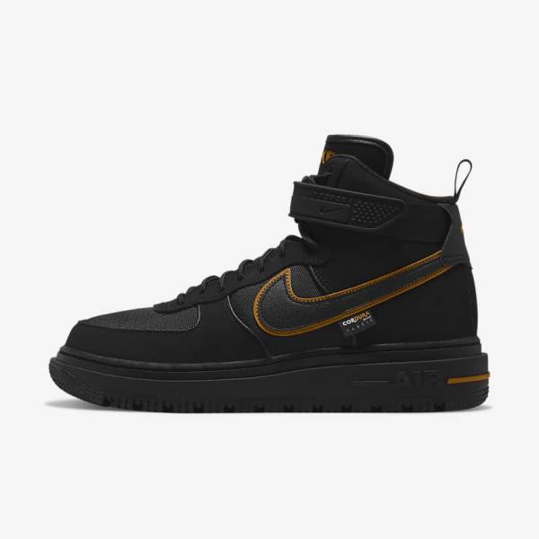 Men\'s Nike Air Force 1 Boot Trainers Black / Brown / Gold | NK712EAN