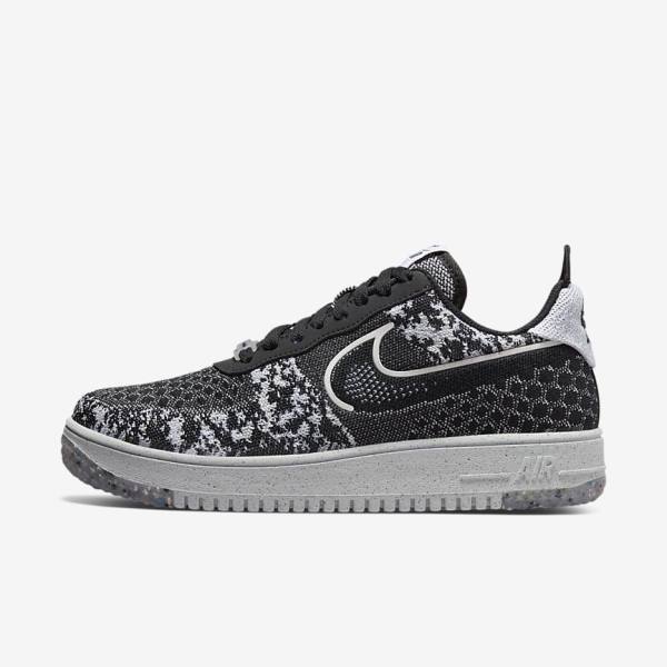 Men\'s Nike Air Force 1 Crater Flyknit Next Nature Trainers Black / White / Platinum / Black | NK540WSQ