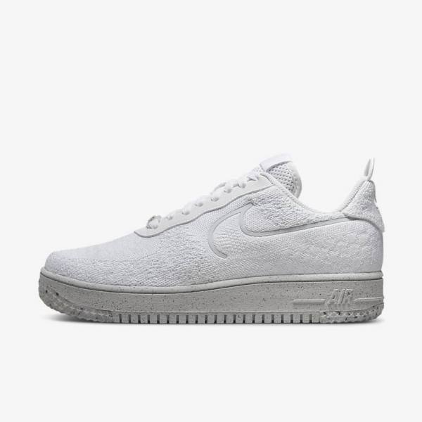 Men\'s Nike Air Force 1 Crater Flyknit Next Nature Trainers White / Platinum / White | NK695CJM