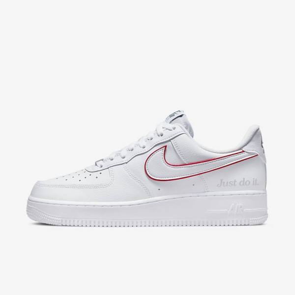 Men\'s Nike Air Force 1 Trainers White / Green / Metal Silver / Red | NK760JTO