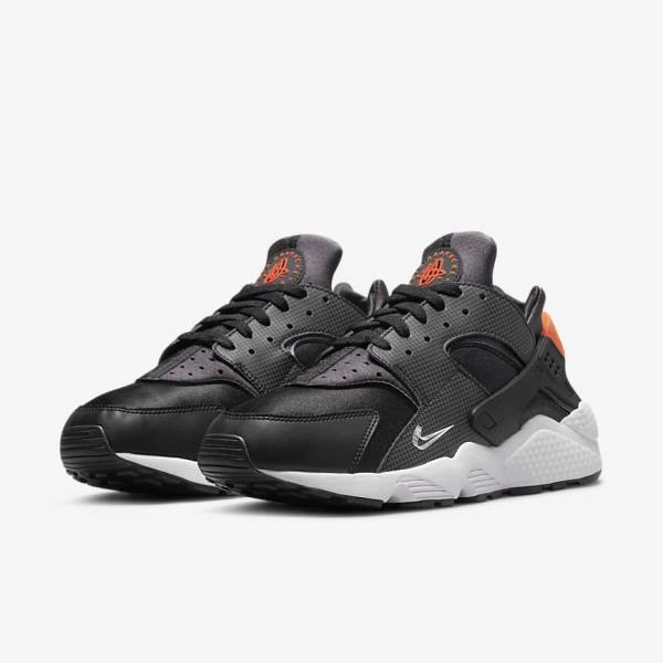 Men's Nike Air Huarache Trainers Black / Orange / Grey / White | NK453JUR