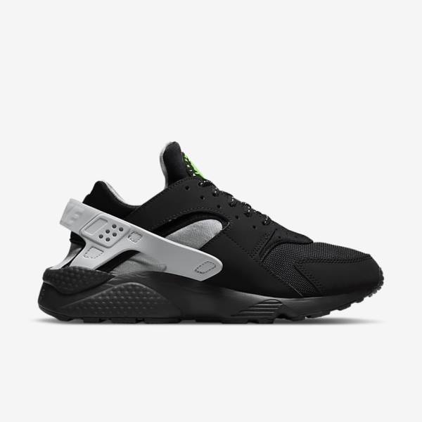 Men's Nike Air Huarache Trainers Black / Metal Silver / Silver / Green | NK920DOQ