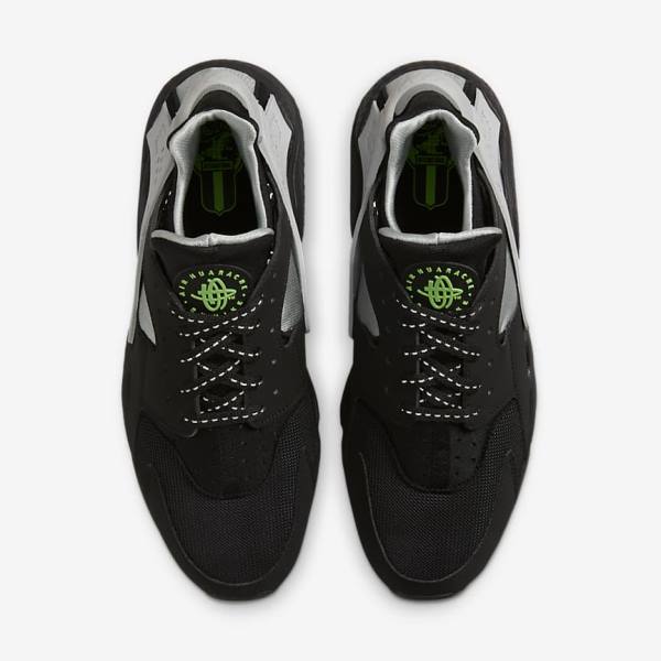 Men's Nike Air Huarache Trainers Black / Metal Silver / Silver / Green | NK920DOQ