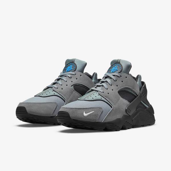 Men's Nike Air Huarache Trainers Grey / Light Blue / Black / Metal Silver | NK893VIX