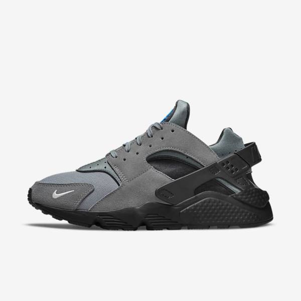 Men\'s Nike Air Huarache Trainers Grey / Light Blue / Black / Metal Silver | NK893VIX