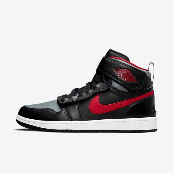 Men\'s Nike Air Jordan 1 Hi FlyEase Trainers Black / Grey / White / Red | NK194RQN