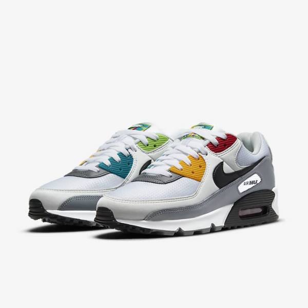 Men's Nike Air Max 90 Premium Trainers White / Grey / Black | NK473KNS