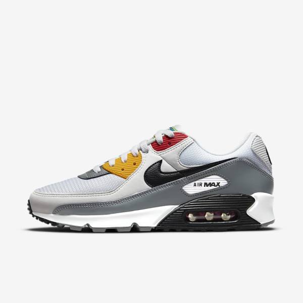 Men\'s Nike Air Max 90 Premium Trainers White / Grey / Black | NK473KNS