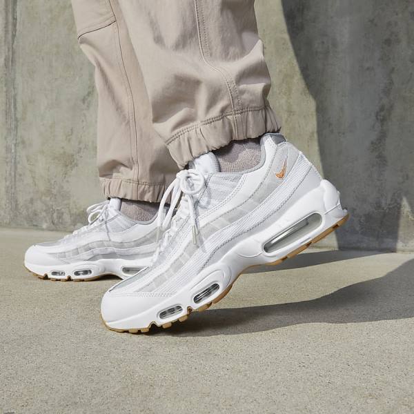 Men's Nike Air Max 95 Trainers White / Platinum / Grey / Yellow | NK420MGC