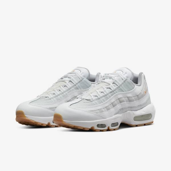 Men's Nike Air Max 95 Trainers White / Platinum / Grey / Yellow | NK420MGC