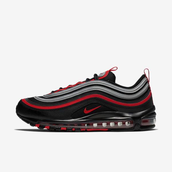 Men\'s Nike Air Max 97 Trainers Black / Metal Silver / Red | NK457TDN