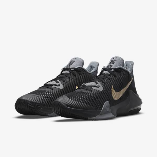 Men's Nike Air Max Impact 3 Basketball Shoes Black / Grey / Dark Grey / Metal Gold | NK940NSF