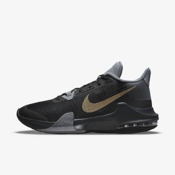 Men\'s Nike Air Max Impact 3 Basketball Shoes Black / Grey / Dark Grey / Metal Gold | NK940NSF