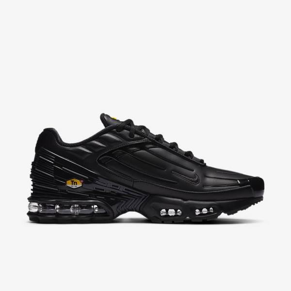 Men's Nike Air Max Plus 3 Leather Trainers Black / Dark Grey | NK598OXP