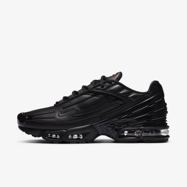 Men\'s Nike Air Max Plus 3 Leather Trainers Black / Dark Grey | NK598OXP