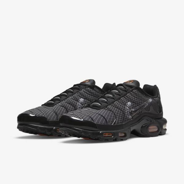 Men's Nike Air Max Plus Trainers Black / Orange / Grey / White | NK745VUW