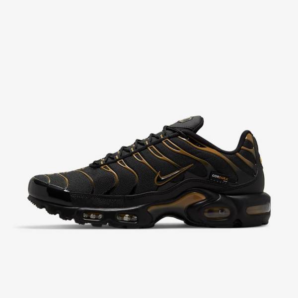 Men\'s Nike Air Max Plus Trainers Black / Brown / Gold | NK815EZQ