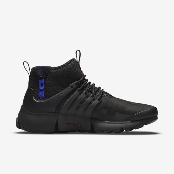 Men's Nike Air Presto Mid Utility Trainers Black / Dark Grey / Blue / Red | NK851EOQ