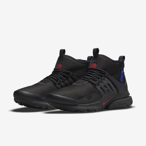 Men's Nike Air Presto Mid Utility Trainers Black / Dark Grey / Blue / Red | NK851EOQ