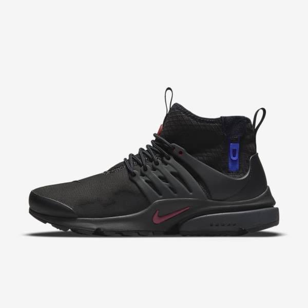 Men\'s Nike Air Presto Mid Utility Trainers Black / Dark Grey / Blue / Red | NK851EOQ