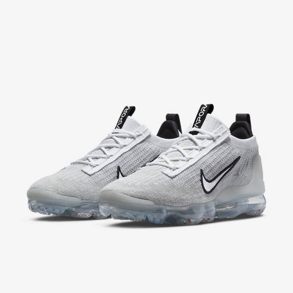 Men's Nike Air VaporMax 2021 FK Trainers White / Black / Metal Silver | NK294PCG