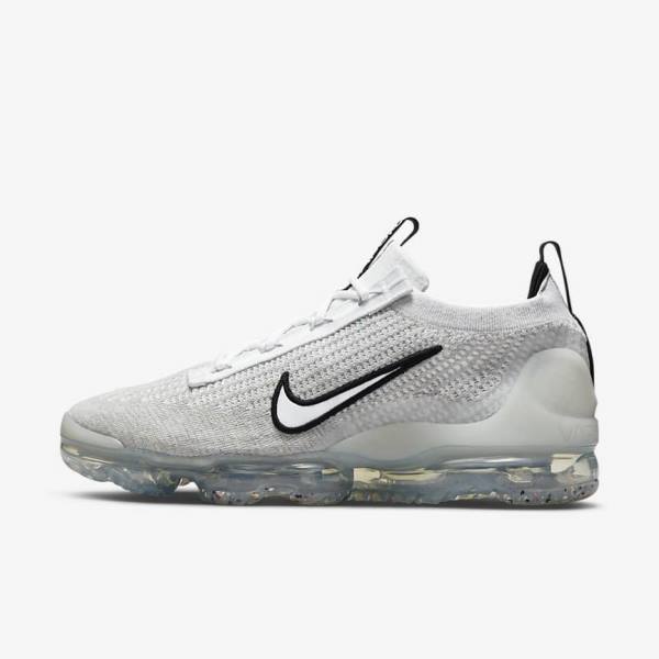 Men\'s Nike Air VaporMax 2021 FK Trainers White / Black / Metal Silver | NK294PCG