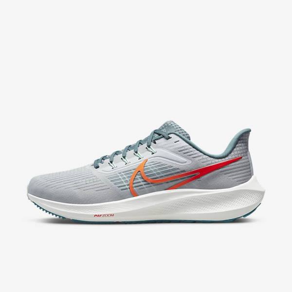 Men\'s Nike Air Zoom Pegasus 39 Road Running Shoes Platinum / Orange | NK859XFT