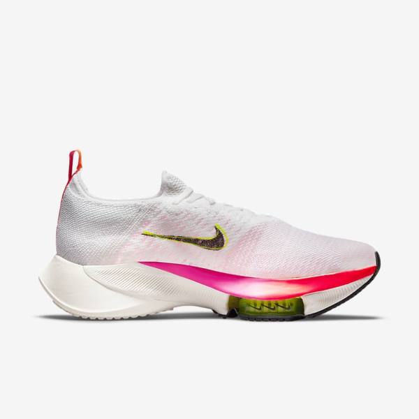 Men's Nike Air Zoom Tempo NEXT% Flyknit Road Running Shoes White / Coral / Pink / Black | NK907RCO