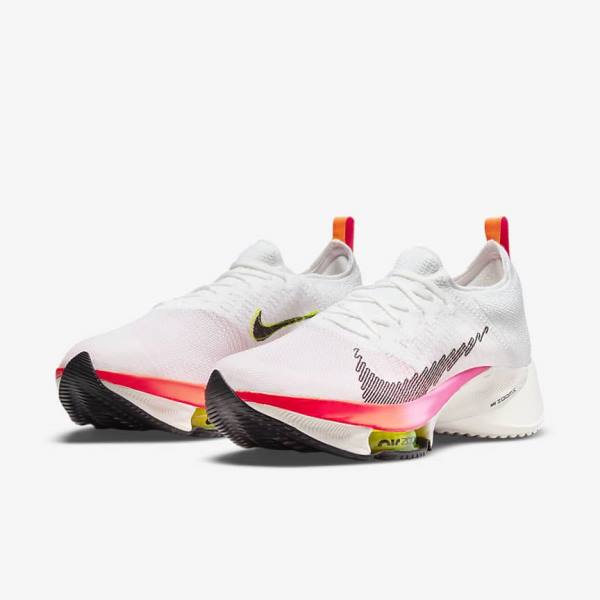 Men's Nike Air Zoom Tempo NEXT% Flyknit Road Running Shoes White / Coral / Pink / Black | NK907RCO