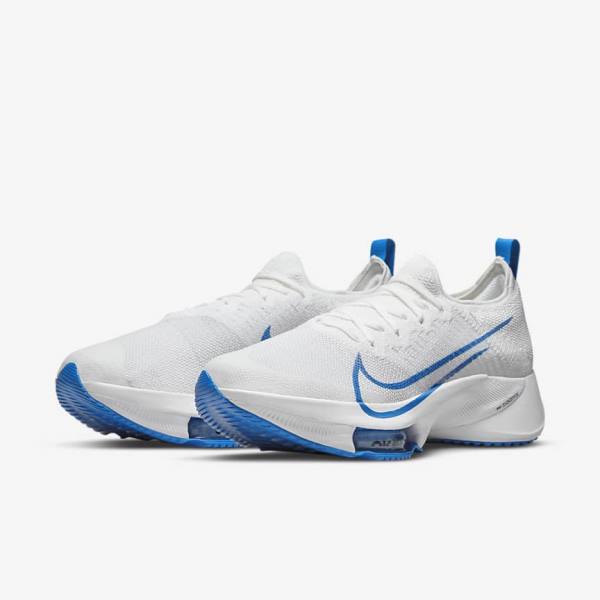 Men's Nike Air Zoom Tempo NEXT% Road Running Shoes White / Platinum / Black / Blue | NK725HFI