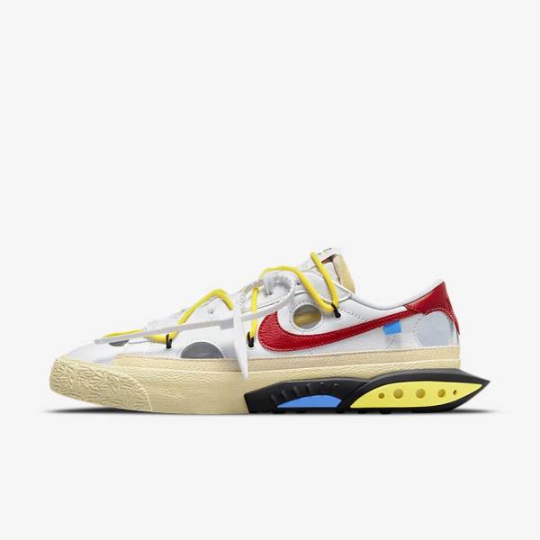 Men\'s Nike Blazer Low 77 x Off-White™ Trainers White / Yellow / Khaki / Red | NK703NKI