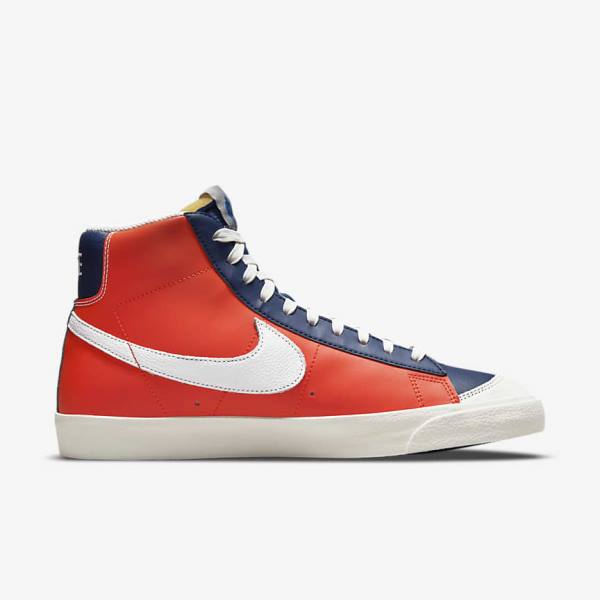 Men's Nike Blazer Mid 77 EMB Trainers White / Blue / Orange | NK108UKD