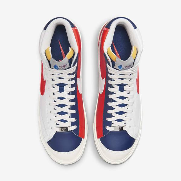 Men's Nike Blazer Mid 77 EMB Trainers White / Blue / Orange | NK108UKD