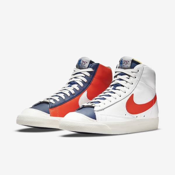 Men's Nike Blazer Mid 77 EMB Trainers White / Blue / Orange | NK108UKD