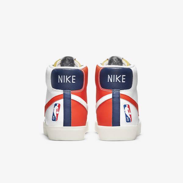 Men's Nike Blazer Mid 77 EMB Trainers White / Blue / Orange | NK108UKD