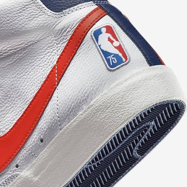 Men's Nike Blazer Mid 77 EMB Trainers White / Blue / Orange | NK108UKD