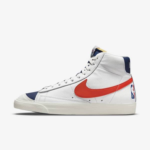 Men\'s Nike Blazer Mid 77 EMB Trainers White / Blue / Orange | NK108UKD