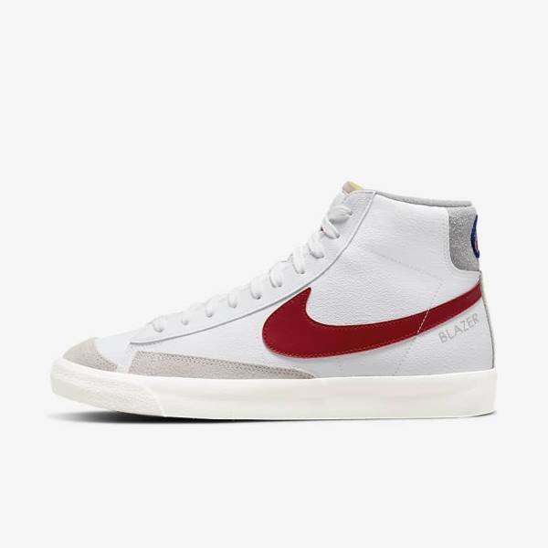 Men\'s Nike Blazer Mid 77 Trainers White / Light Grey / Red | NK064ZPI