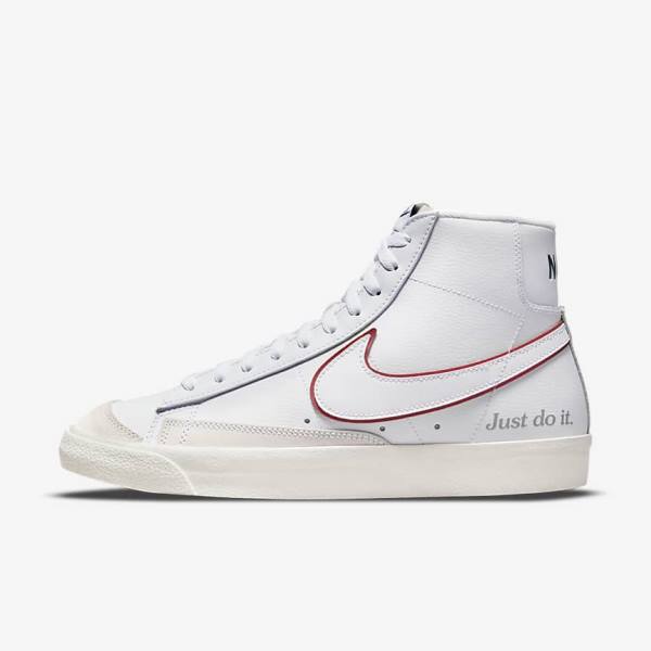 Men\'s Nike Blazer Mid 77 Trainers White / Green / Metal Silver / Red | NK643QOD