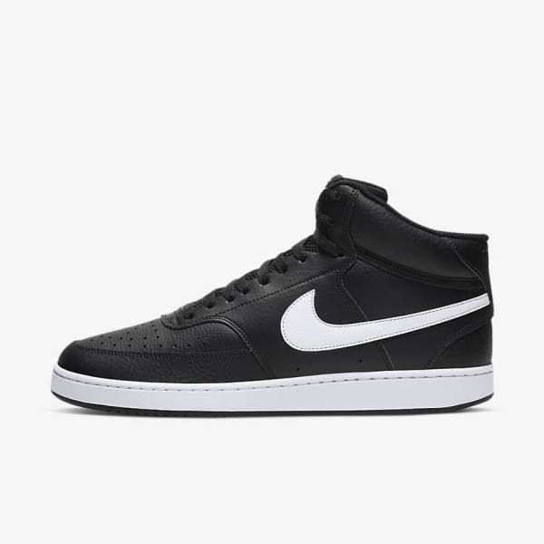 Men\'s Nike Court Vision Mid Trainers Black / White | NK014DYF