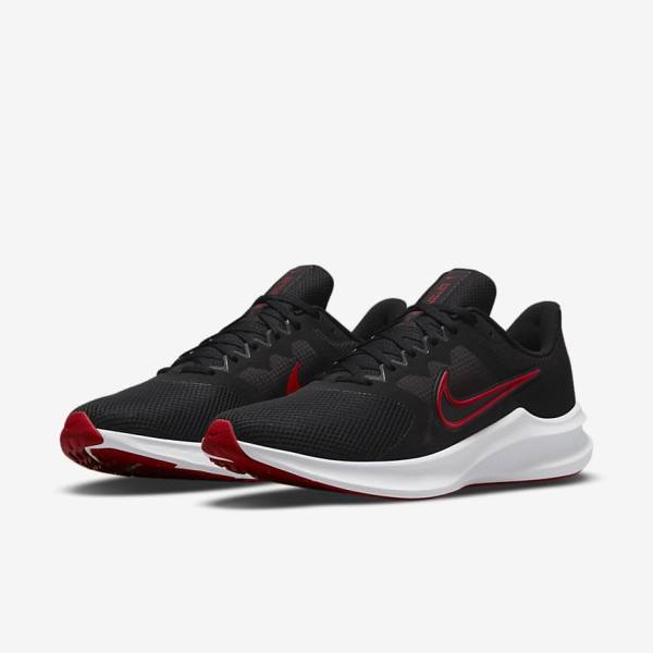 Men's Nike Downshifter 11 Road Running Shoes Black / White / Dark Grey / Red | NK693OBI