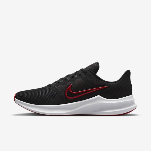 Men\'s Nike Downshifter 11 Road Running Shoes Black / White / Dark Grey / Red | NK693OBI