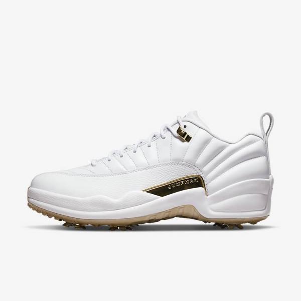 Men\'s Nike Jordan XII G Golf Shoes White / Metal Gold / White | NK634XVQ