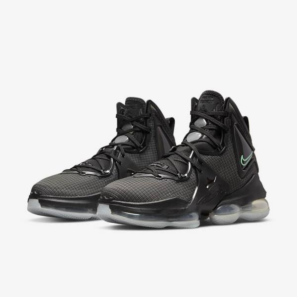 Men's Nike LeBron 19 Basketball Shoes Black / Dark Grey / Green | NK186QGZ