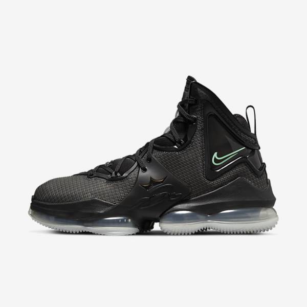 Men\'s Nike LeBron 19 Basketball Shoes Black / Dark Grey / Green | NK186QGZ