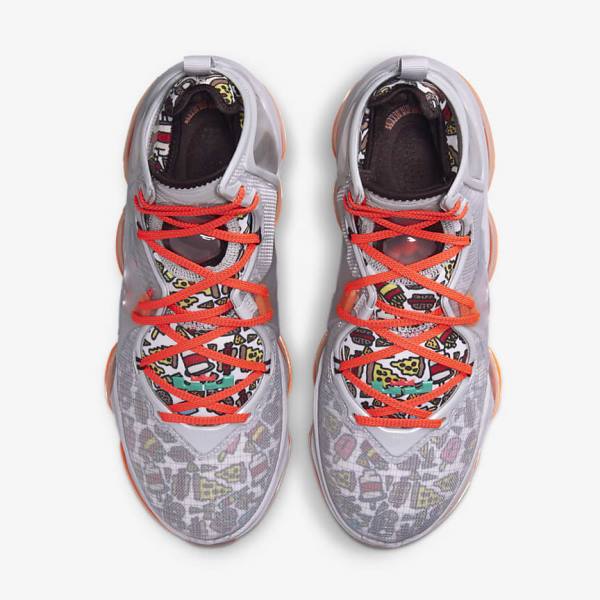 Men's Nike LeBron 19 Basketball Shoes Grey / Orange / Light Red / Green | NK670QJW