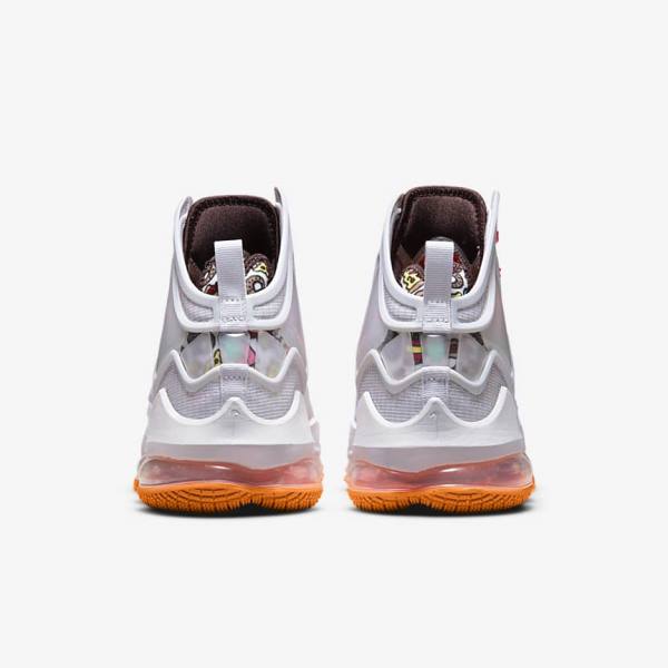 Men's Nike LeBron 19 Basketball Shoes Grey / Orange / Light Red / Green | NK670QJW