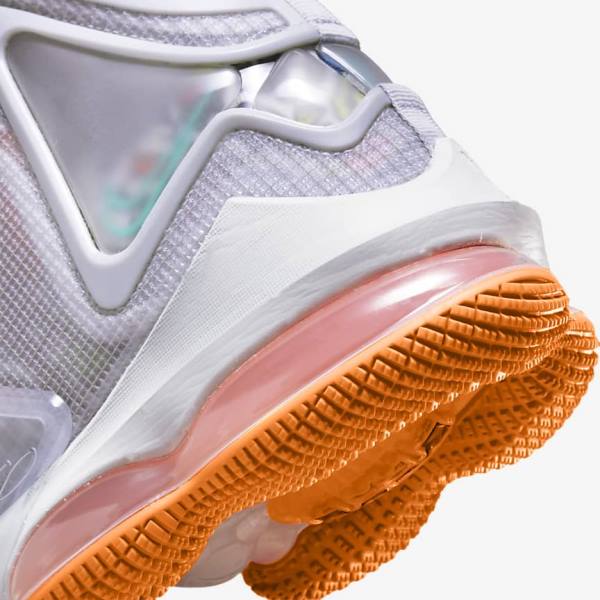 Men's Nike LeBron 19 Basketball Shoes Grey / Orange / Light Red / Green | NK670QJW