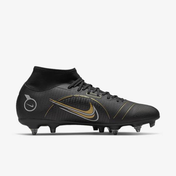 Men's Nike Mercurial Superfly 8 Academy SG-PRO Anti-Clog Traction Soft-Grounds Football Shoes Black / Metal Silver / Grey / Metal Gold | NK035VUI